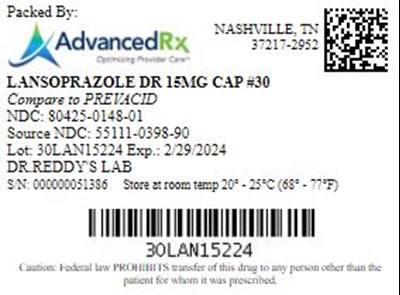 Lansoprazole DR 15mg Cap Qty 30 NDC 80425-0148.jpg Lansoprazole DR 15mg Cap Qty 30 NDC 80425 0148